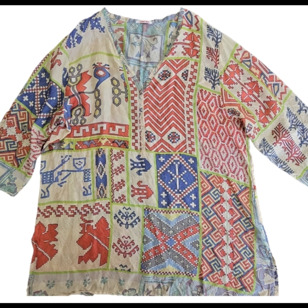 Jonny Was Colorful Patchwork Tunic Top/Blouse Xl
